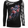 DRAGON ROSE SLANT - Lace One Shoulder Top Black