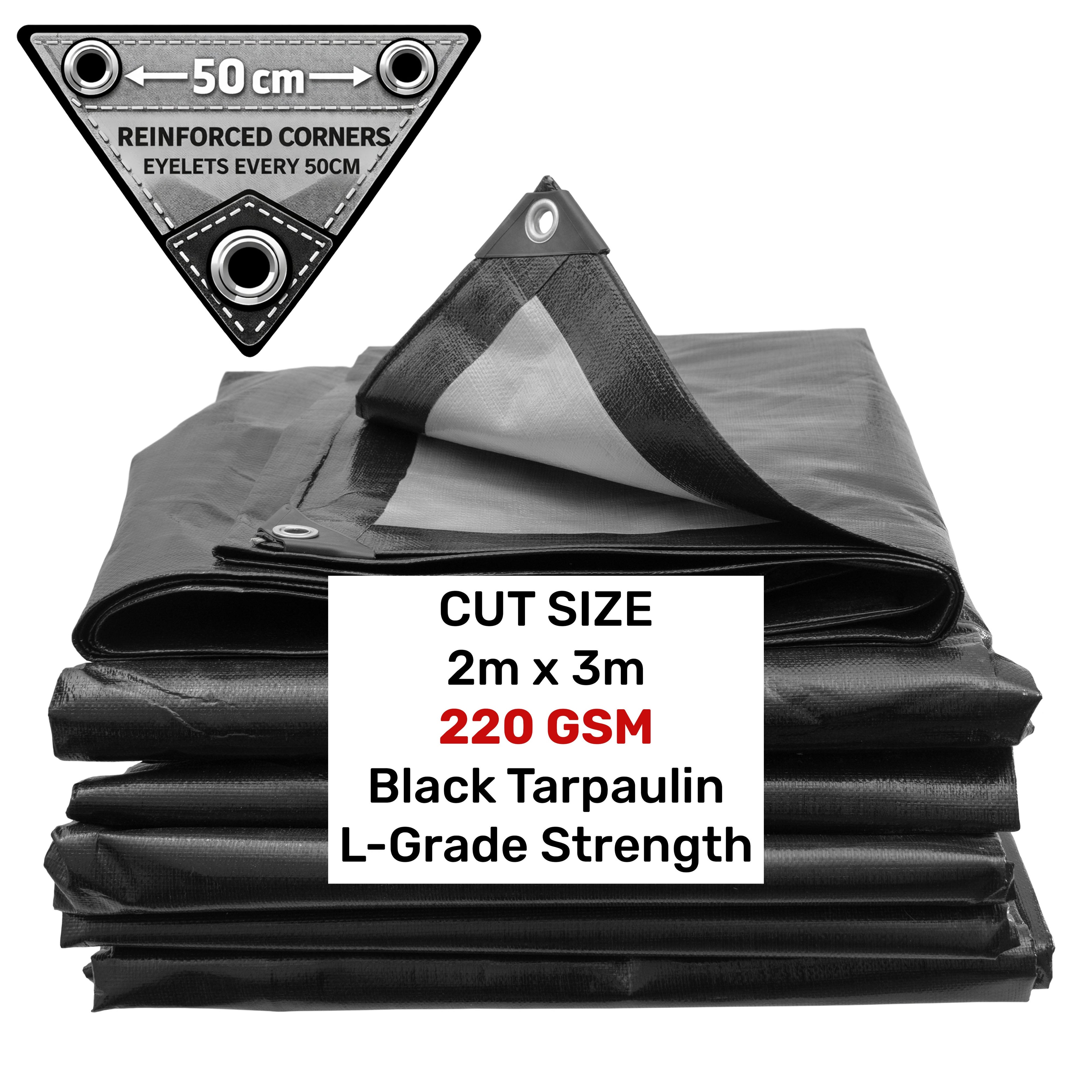 Black/Silver L-Grade Tarpaulin 2m x 3m
