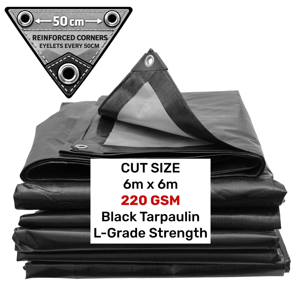 Black/Silver L-Grade Tarpaulin 6m x 6m