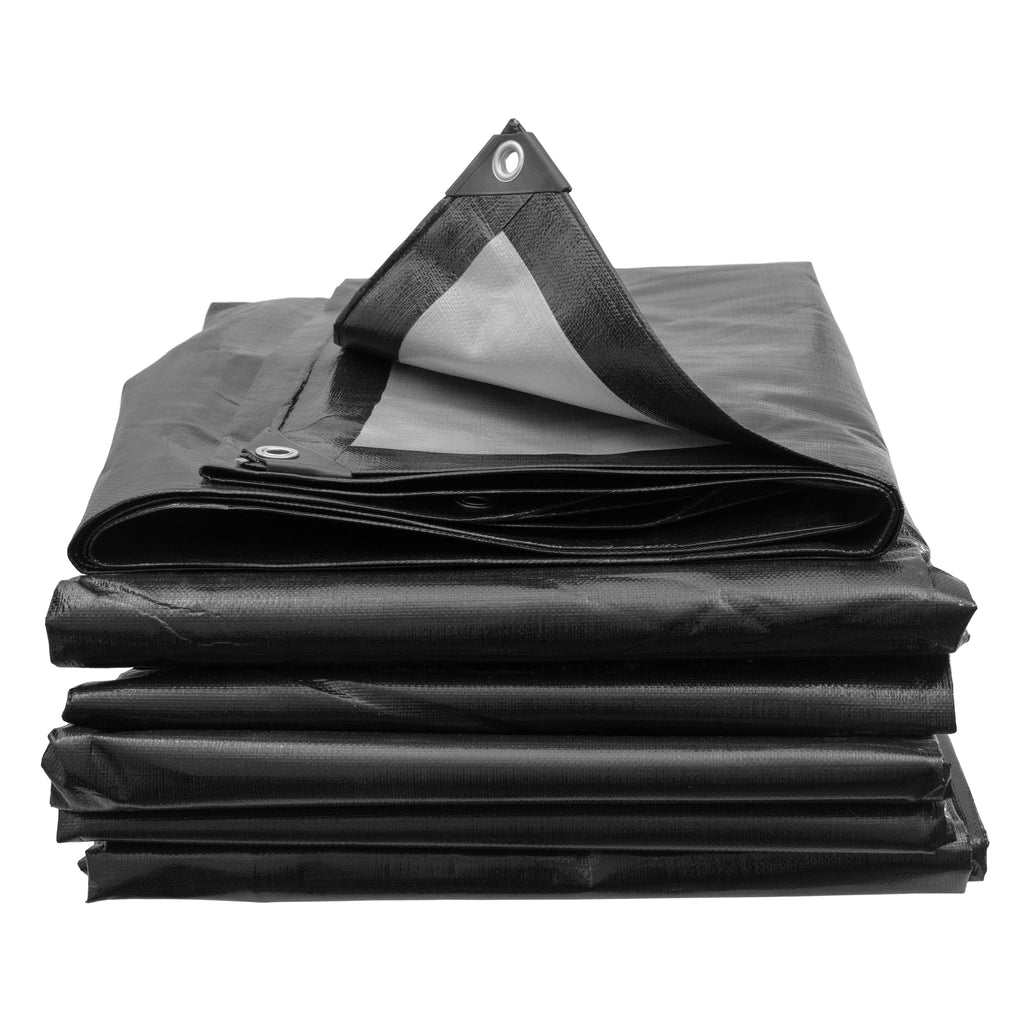 Black/Silver L-Grade Tarpaulin with 10 x 6" Bungee Balls (Black)