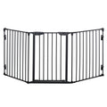 PawHut Pet Safety Gate, 3 Panels Playpen Fireplace, Metal Fence, Stair Barrier, Room Divider w/ Walk-Through Door - Black
