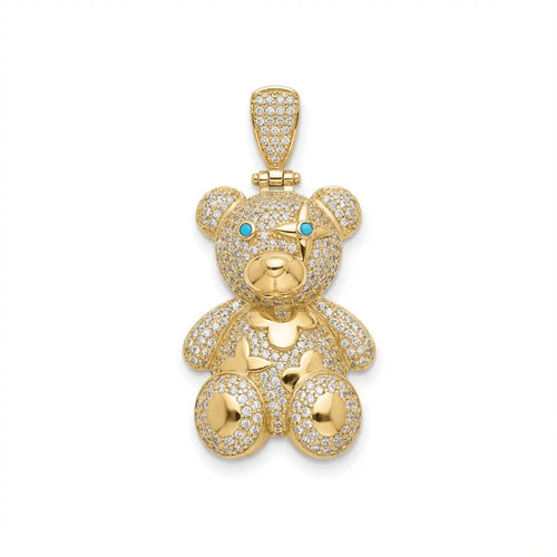 14K Better Gold Teddy Pendant with Sparkling Stones - Luxury Charm in a Playful Design