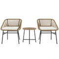 Outsunny 3 Pieces Rattan Bistro Set, Wicker Small Garden Table and Chairs Set with Cushions and Glass Top Coffee Table, Bistro Garden Furniture Set for Outdoor, Patio, Balcony, Natural