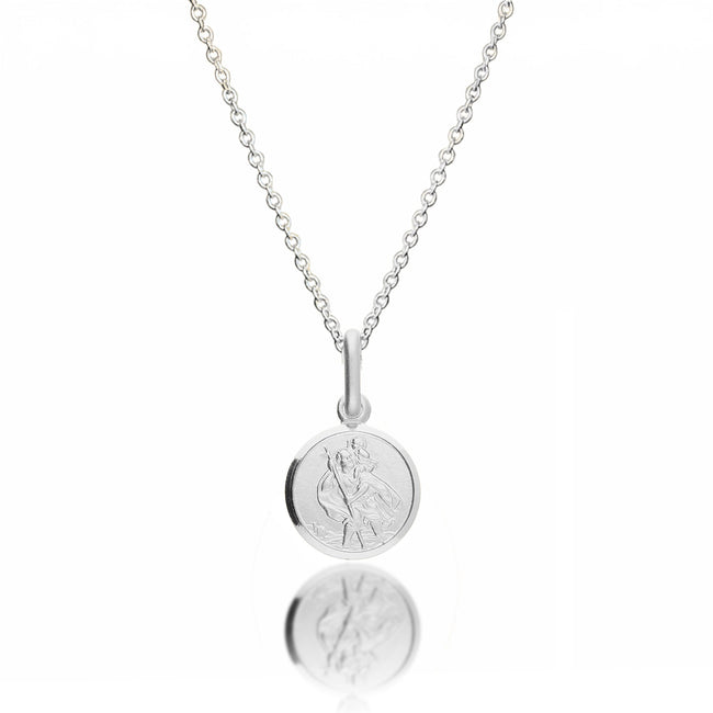 Classic Tiny St Christopher Necklace Sterling Silver 10mm