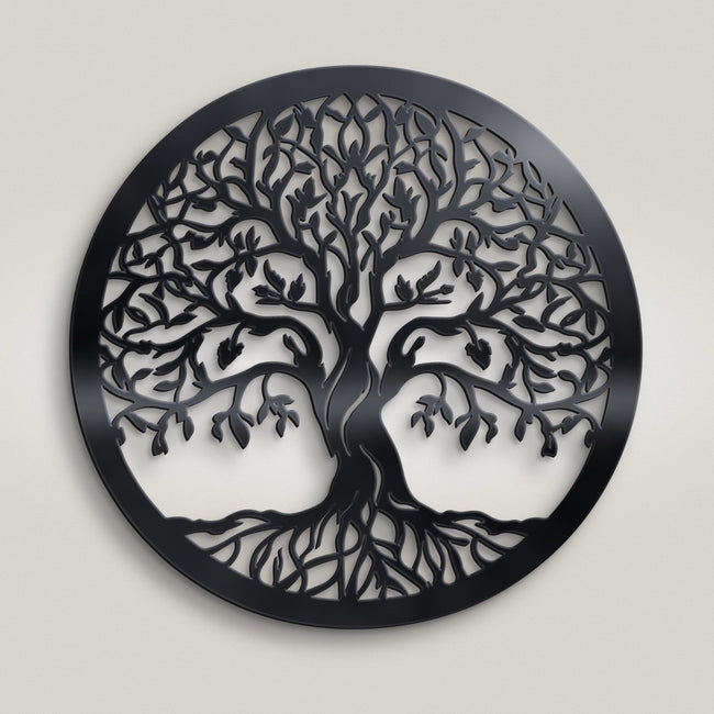 Tree of Life Metal Wall Art – 30cm | Gloss Black Steel