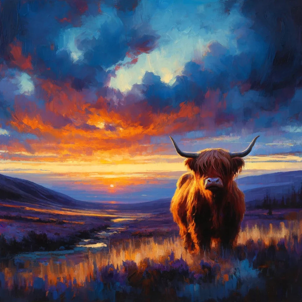 Twilight Contrast Highland Cow Canvas