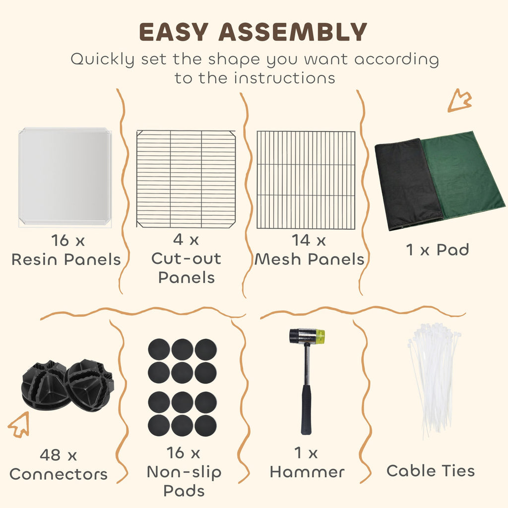 PawHut Pet Playpen with Waterproof Mat, DIY Small Animal Enclosure 34 Panels, Indoor/Outdoor Metal Pet Fence for Guinea Pigs