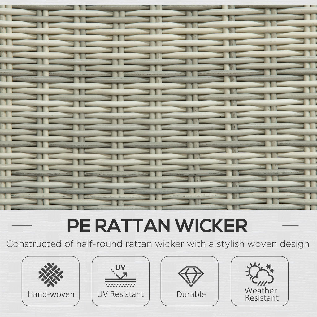 Outsunny 5 Pieces Rattan Bistro Set with Adjustable Back, Reclining Wicker Balcony Furniture with Cushions, Glass Top Coffee Table and Footstools, Outdoor Table and Chairs, Grey