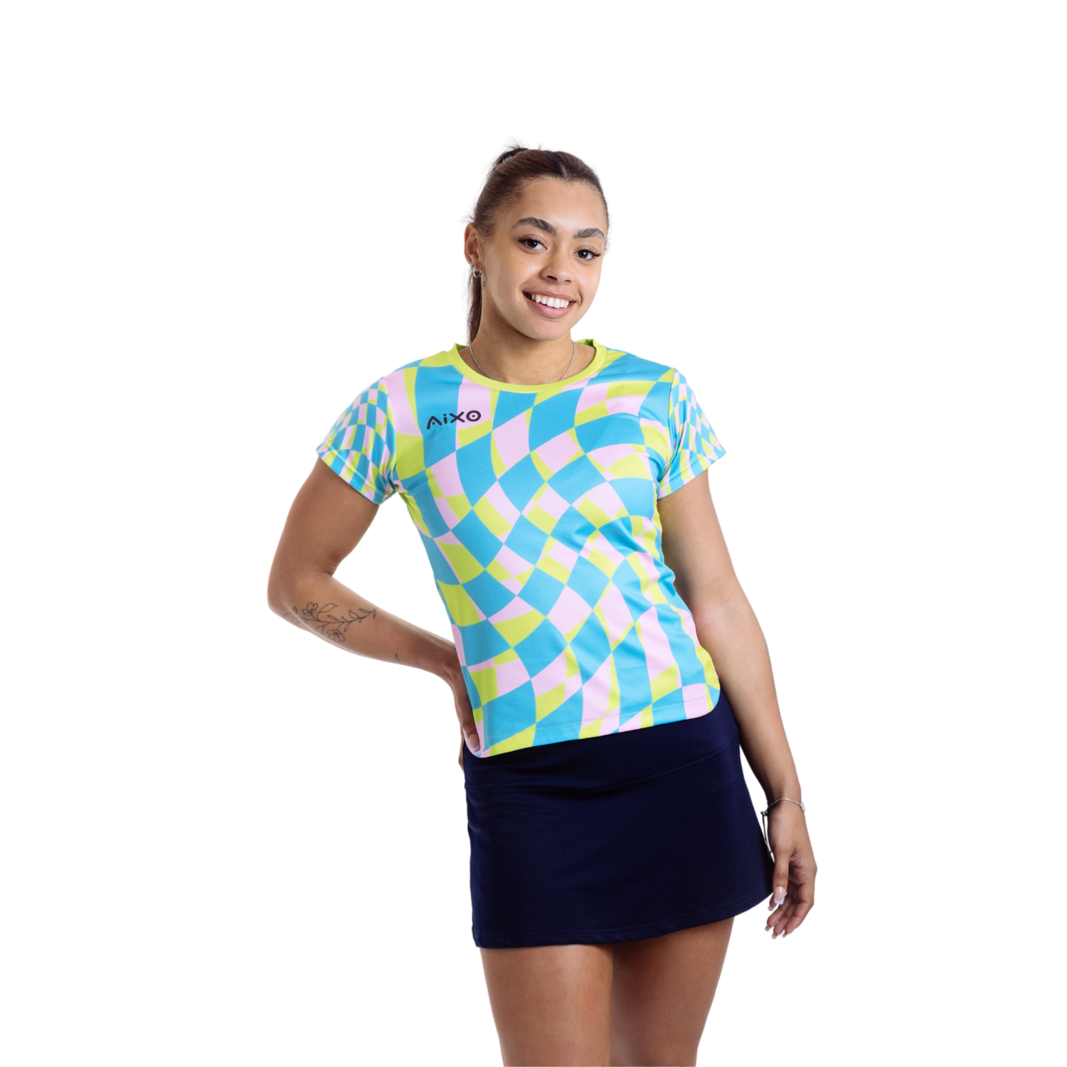 Aixo Checker Womens T Shirt Lime Check