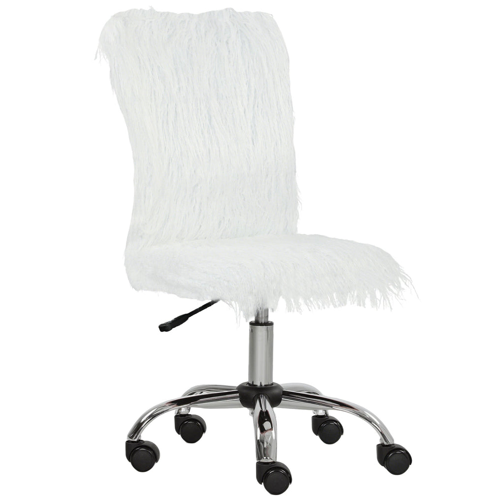 HOMCOM Plush Office Desk Chair, Modern Armless Swivel Vanity Chair with Adjustable Height for Home Office, Bedroom, Living Room, White