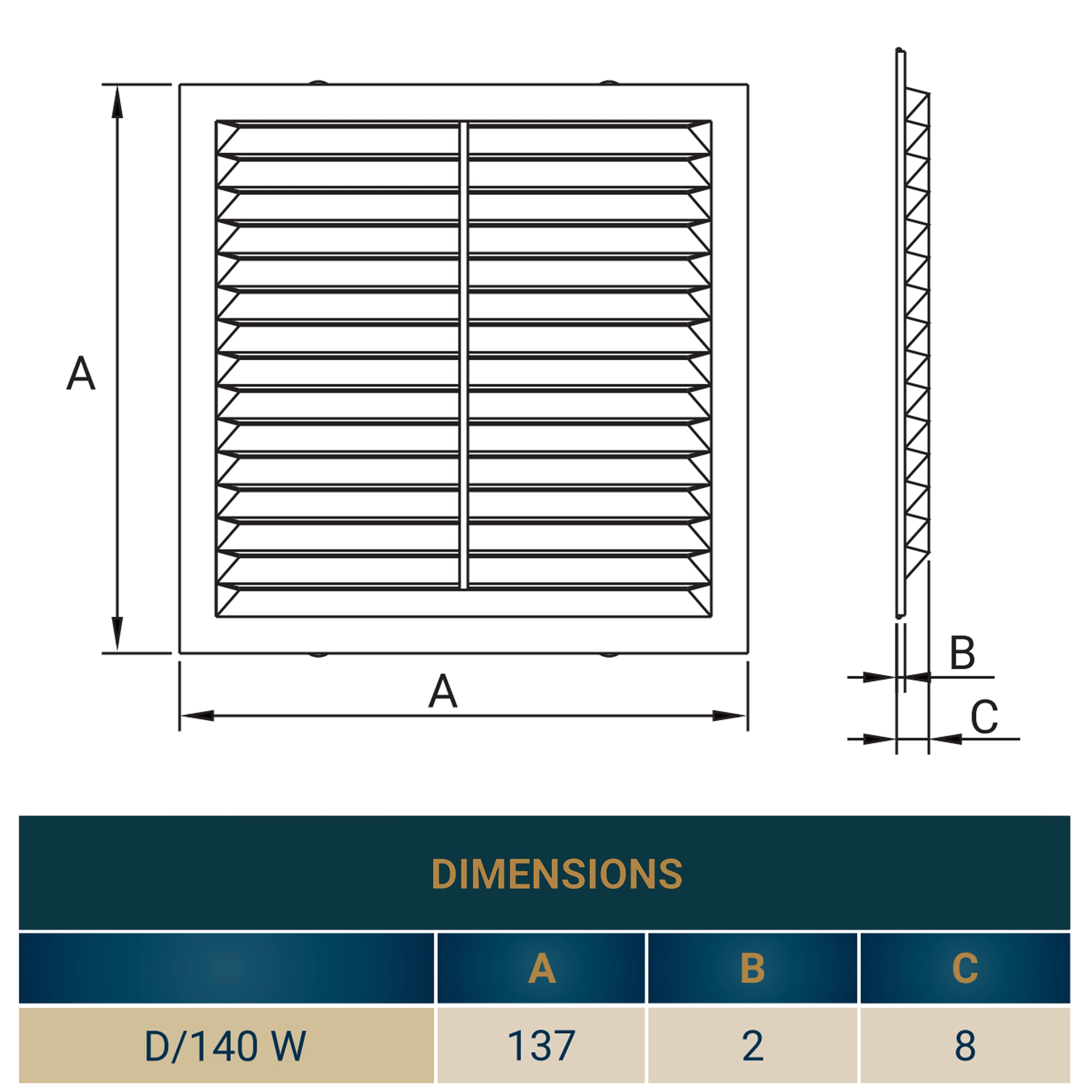 Louvre Vent  D/140W 140mm X 140mm with Fly Screen