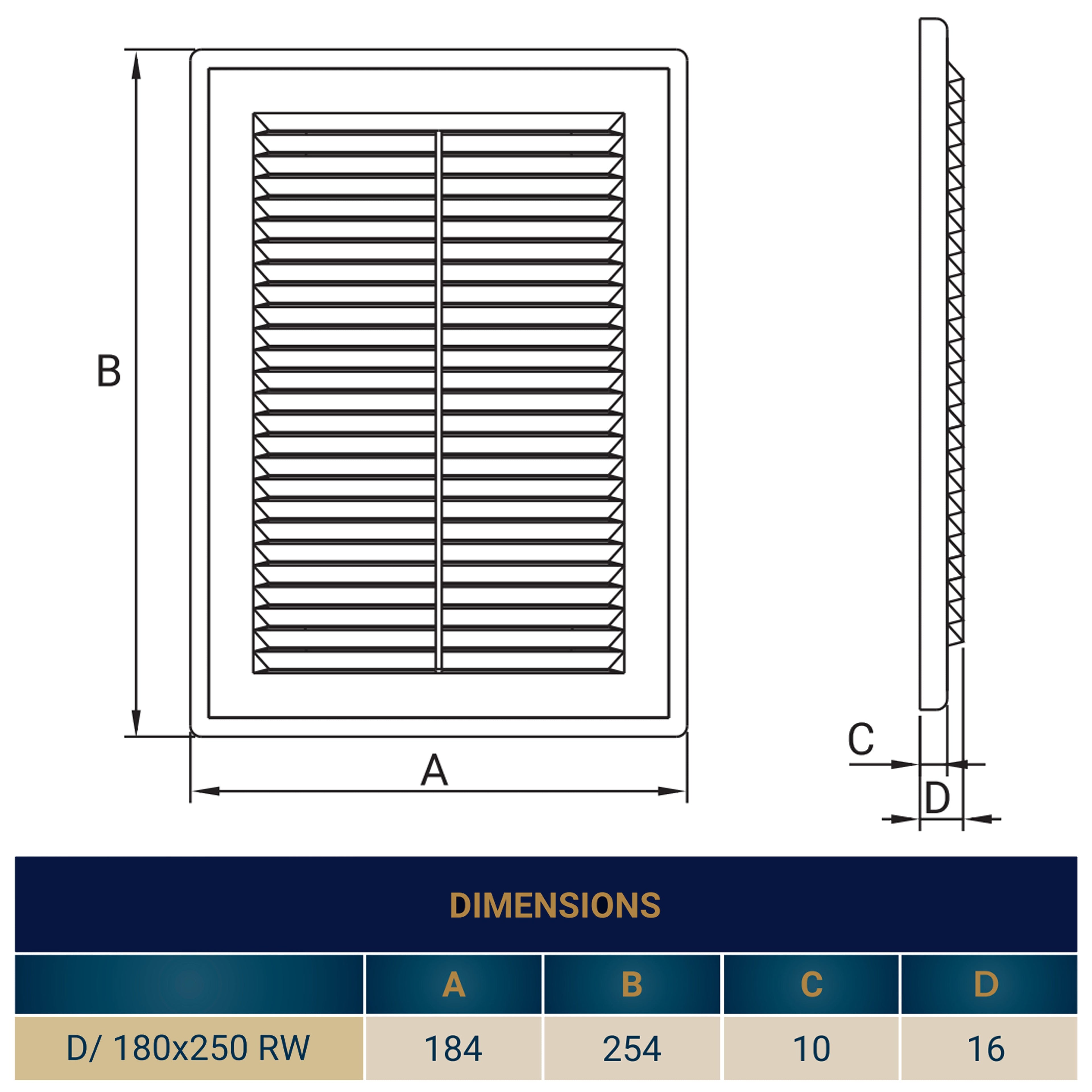 Louvre Vent D/180X250RW Classic 180mm X 250mm with Fly Screen