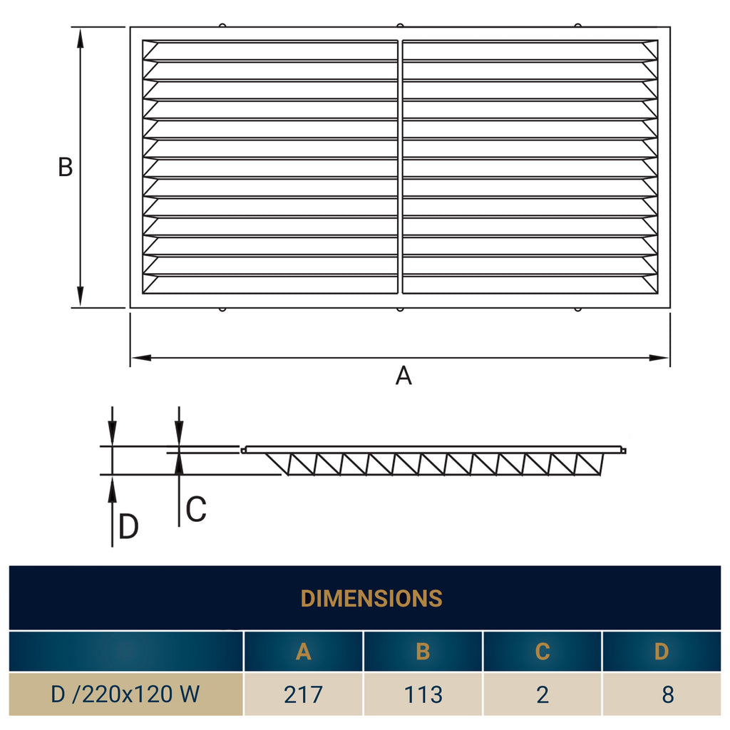 Louvre Vent  D/220X120W Classic 220mm X 120mm with Fly Screen