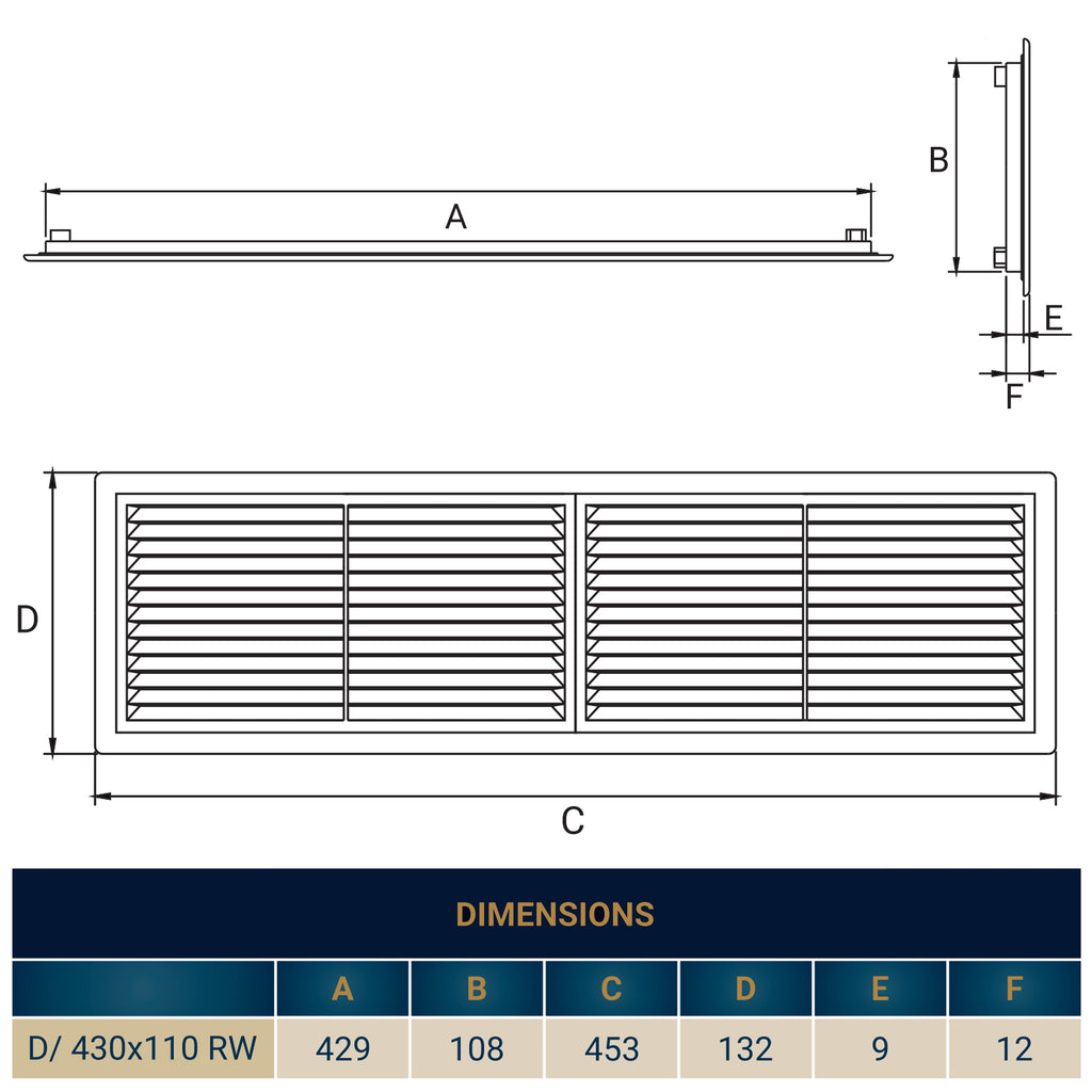 Louvre Vent D/430X110RW Classic 430mm X 110mm with Fly Screen