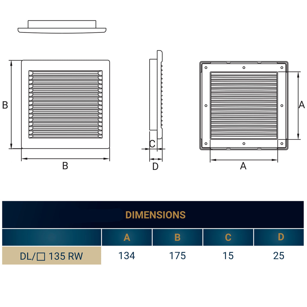 Louvre Vent White DL/135 RW LUX With Fly Mesh