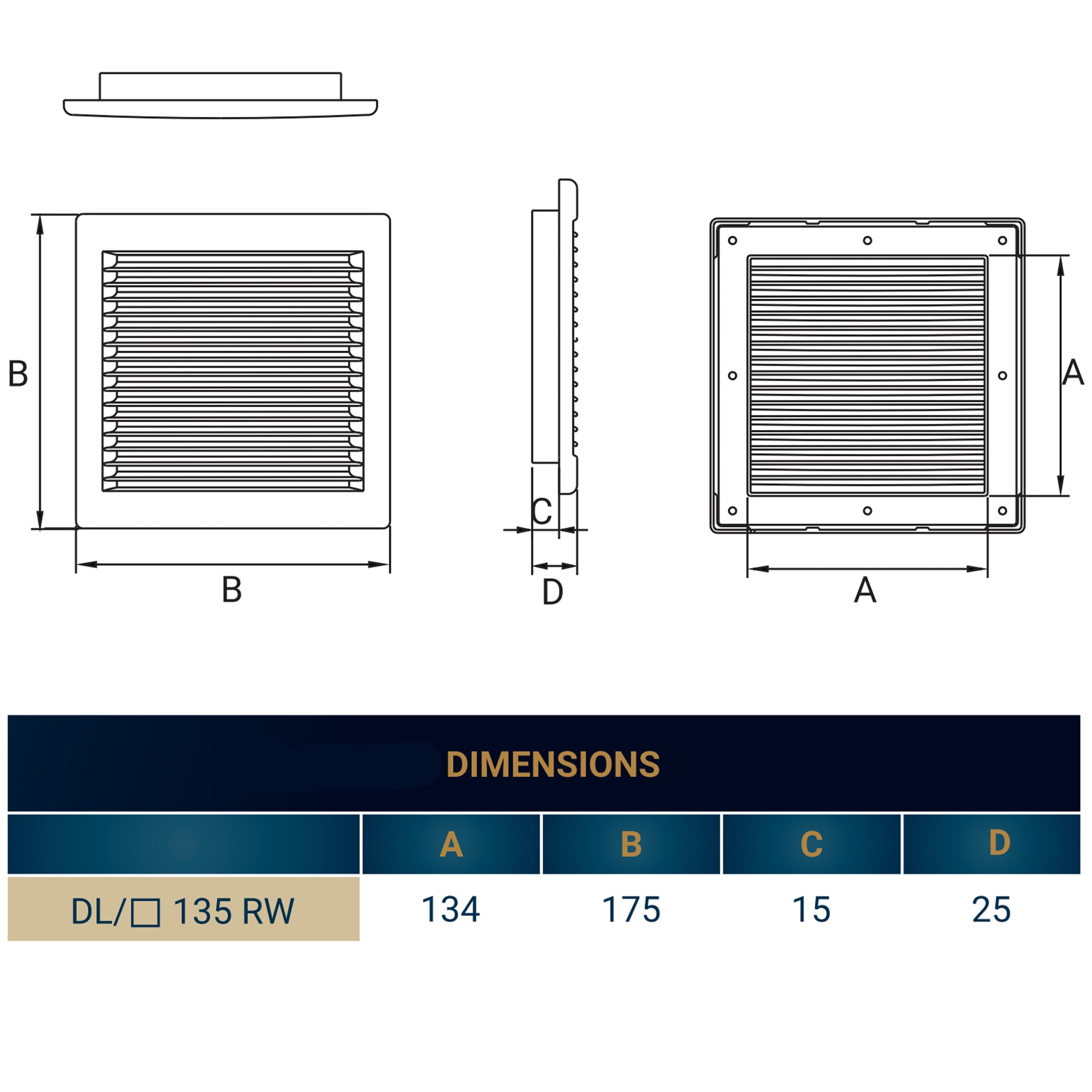 Louvre Vent White DL/135 RW LUX With Fly Mesh