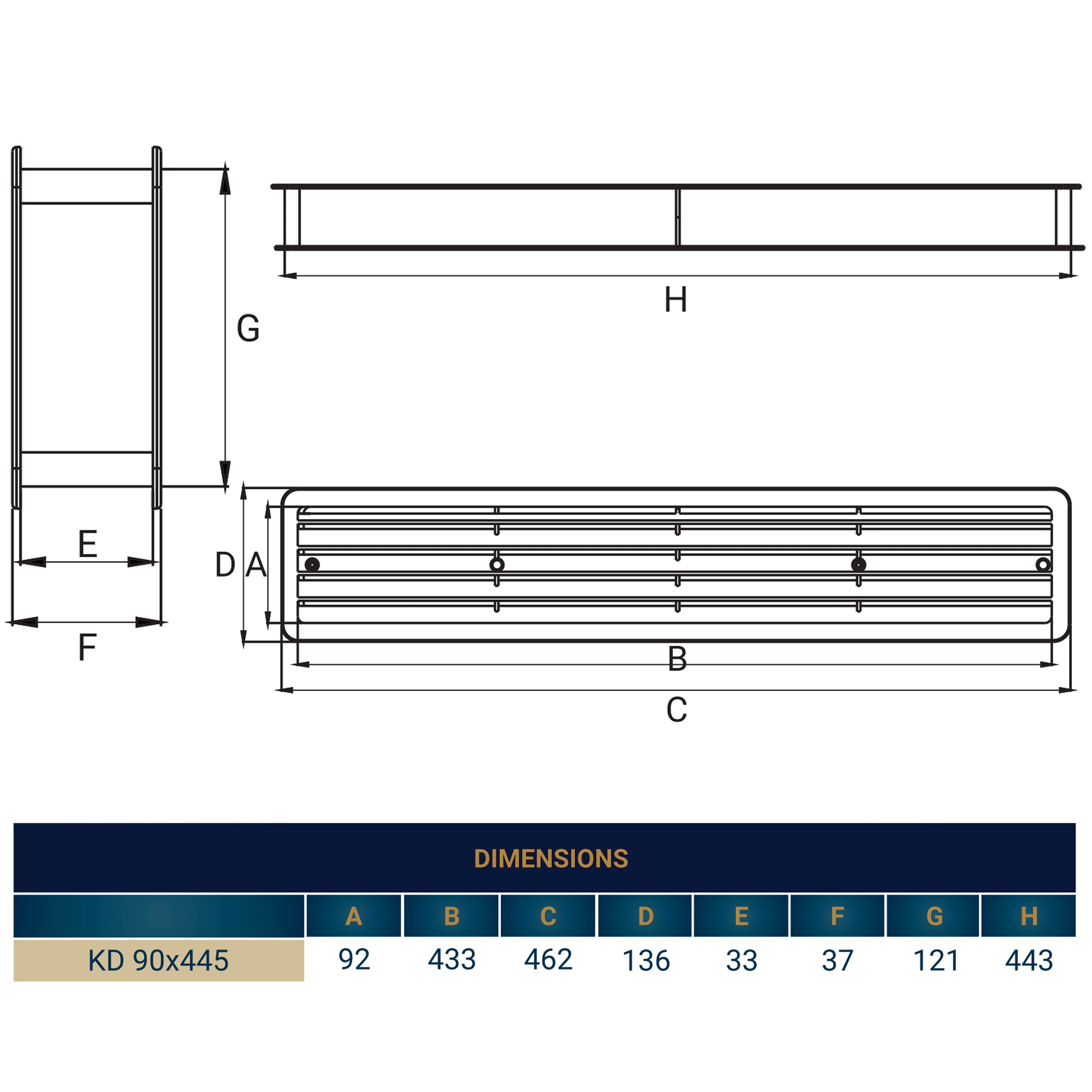Door Louvre Vent KD 90mm—445mm