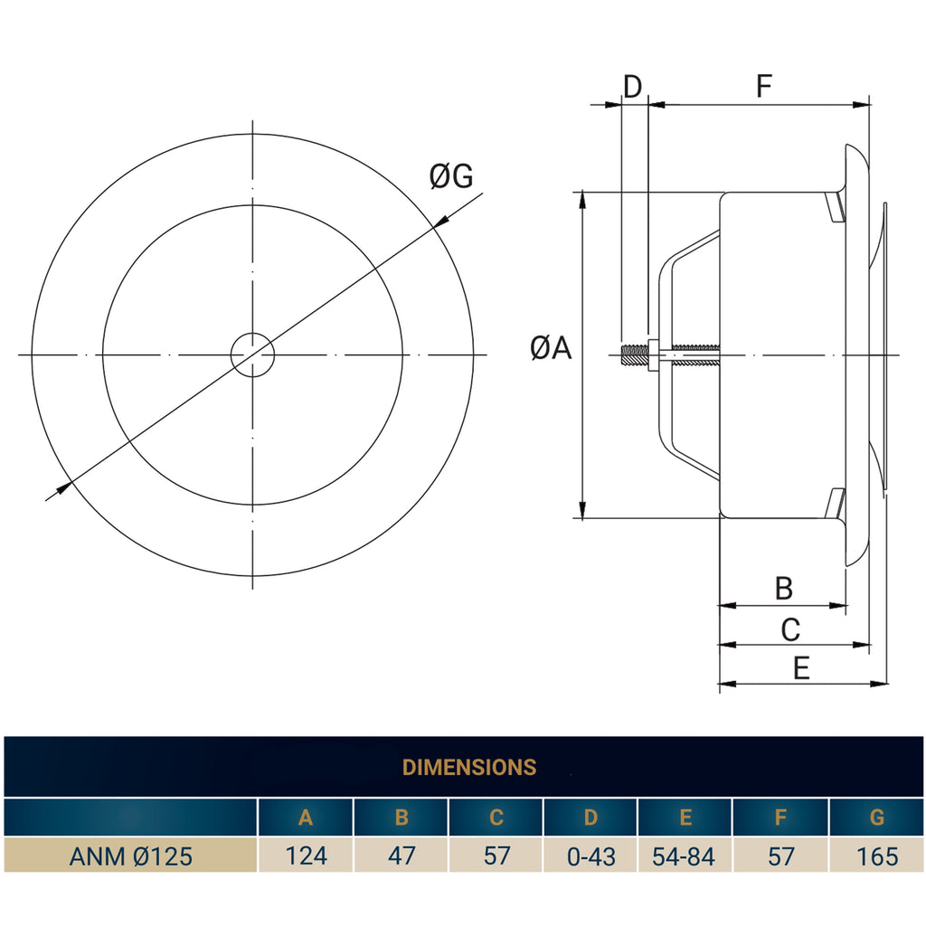 White Metal Extract Ceiling Valve 125mm - Anemostat SV