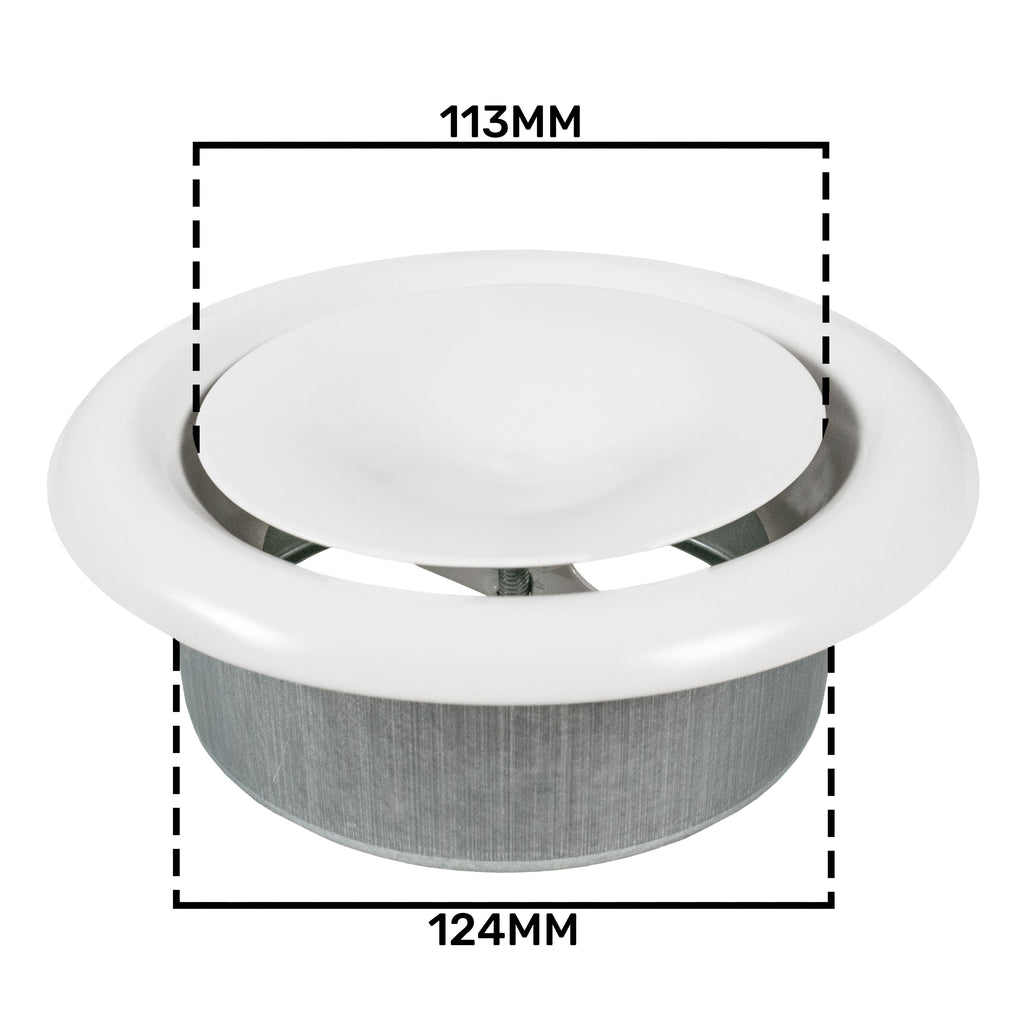 White Metal Extract Ceiling Valve 125mm - Anemostat SV