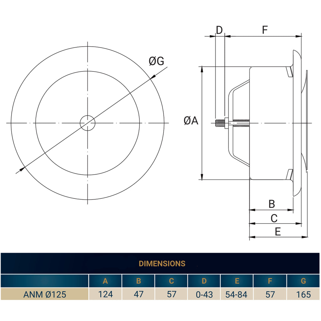 White Metal Extract Ceiling Valve 125mm - Anemostat EV
