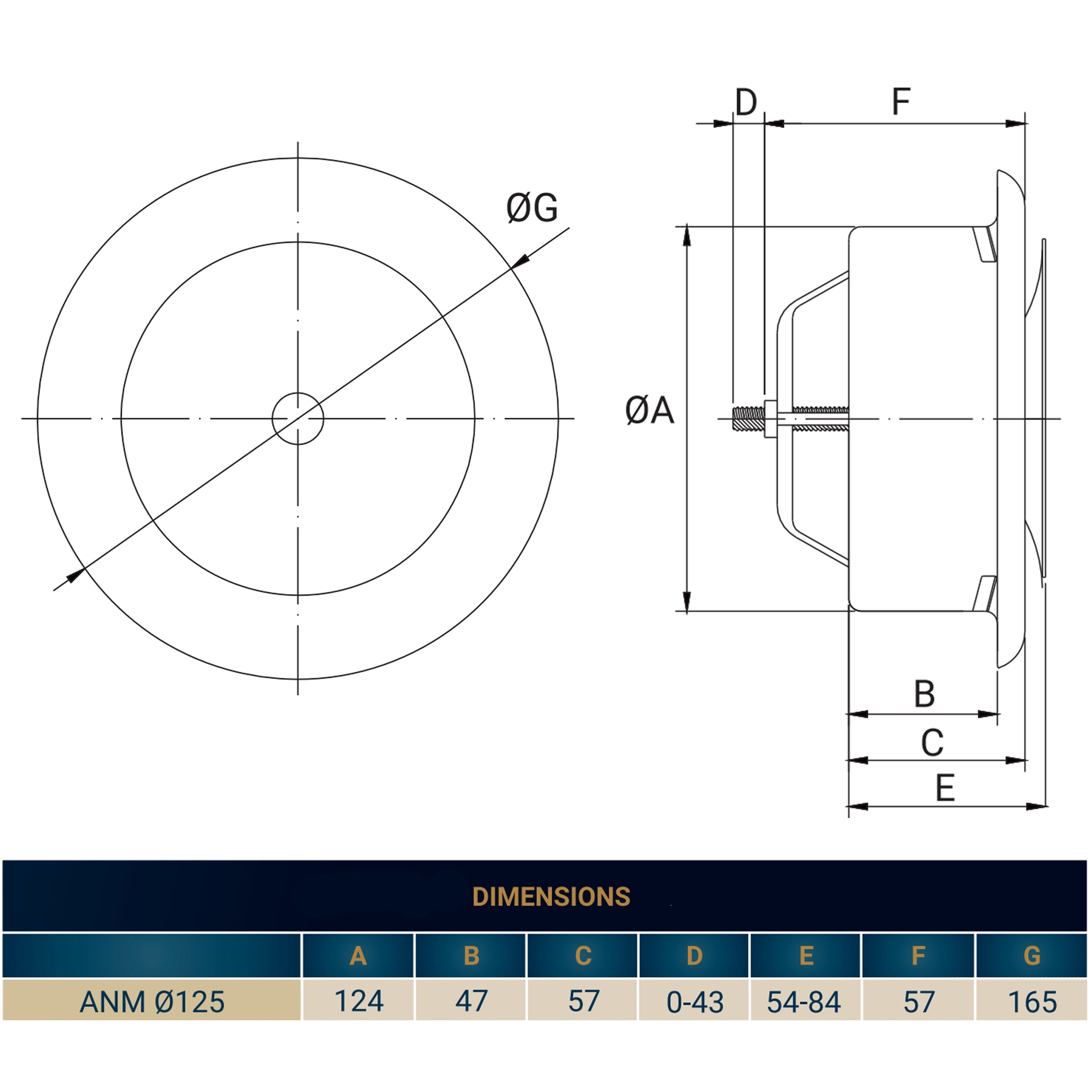 White Metal Extract Ceiling Valve 125mm - Anemostat EV