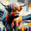 Vibrant Highland Cow Abstract Canvas
