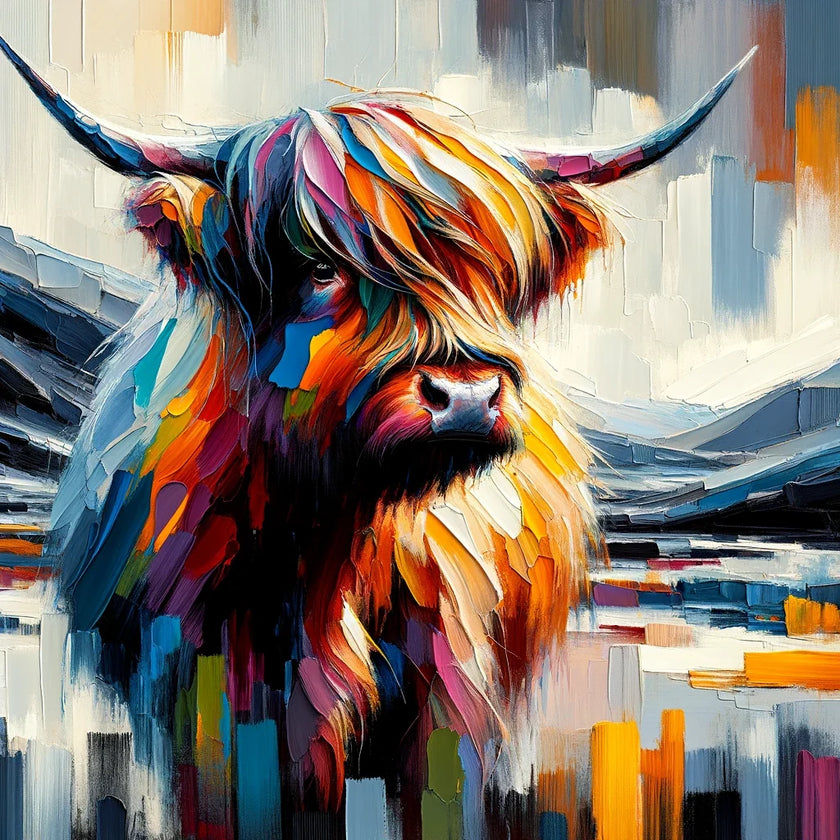 Vibrant Highland Cow Abstract Canvas