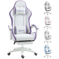 Vinsetto Computer Gaming Chair, PU Leather Desk Chair with Footrest, Swivel Task Chair with 135\'c2\'b0 Reclining Back and Lumbar Support, PC Chair for Adults, White and Purple