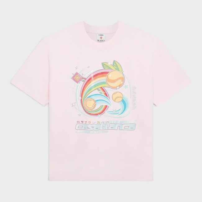 Camiseta Estampada con Pelota de Tenis Manga Rosa Pálido