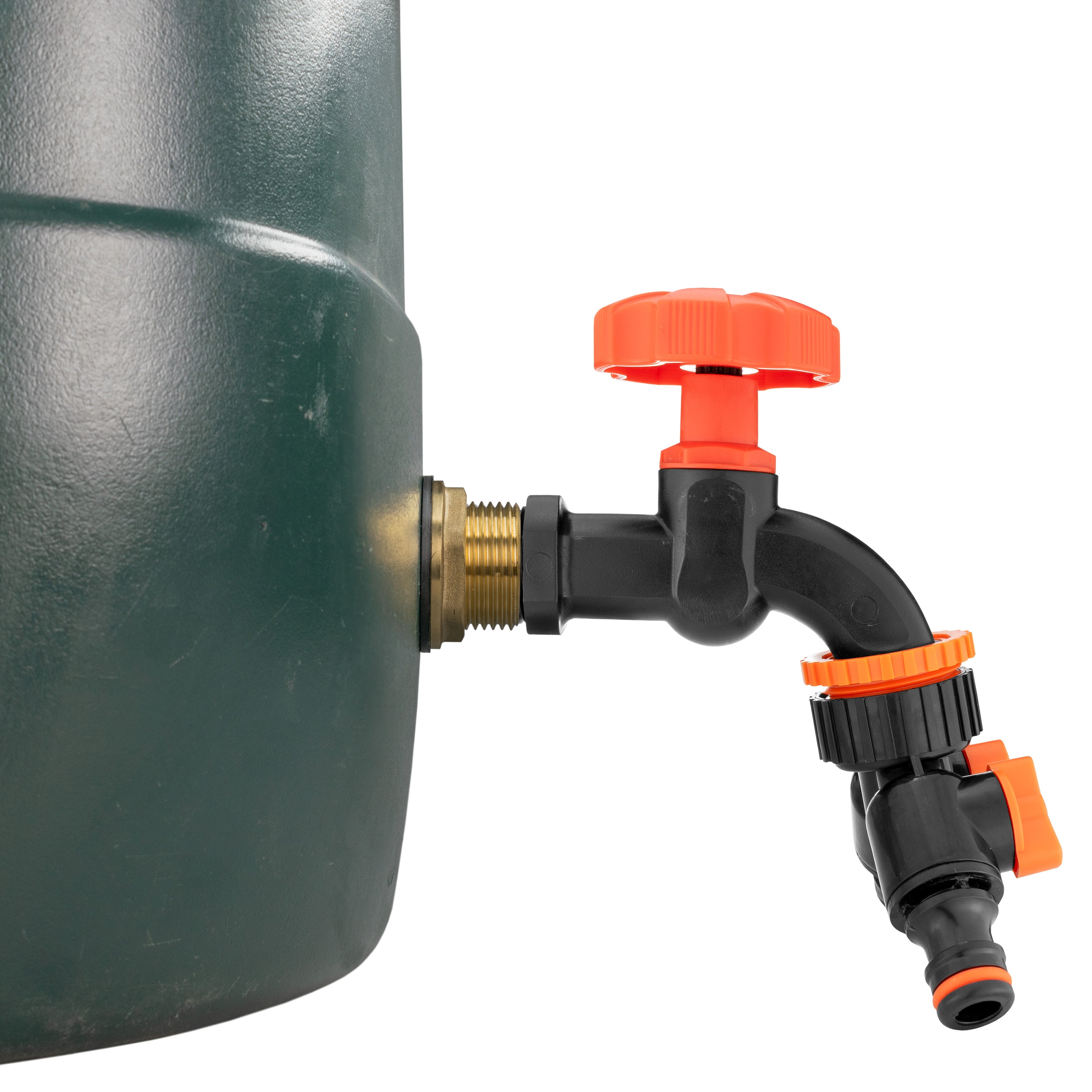 Water Butt Brass Kit 3/4" with Black Dial Tap + Two-Way Splitter