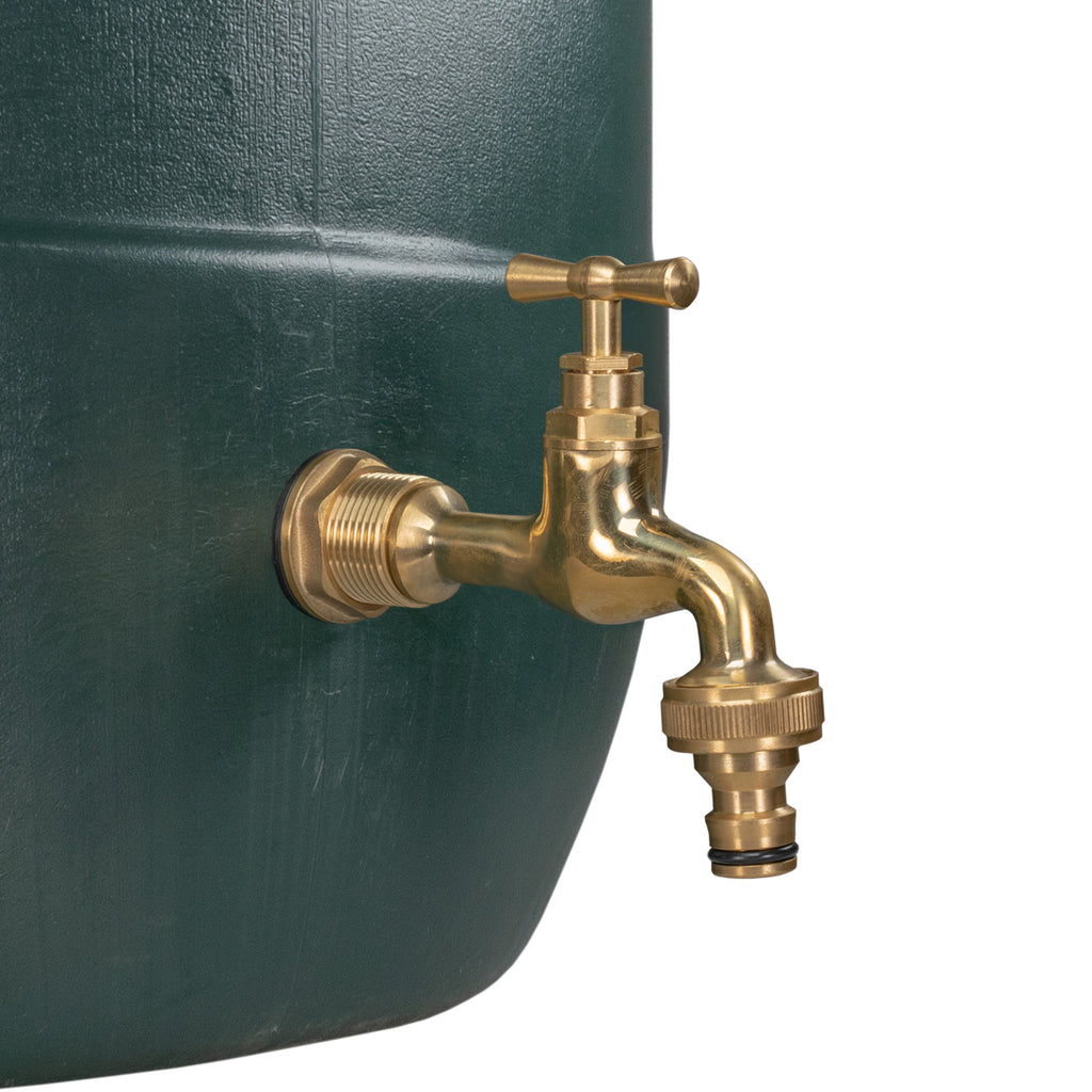 Water Butt Brass Kit 3/4" with Quick Connect Polished Brass Tap and Drill Bit