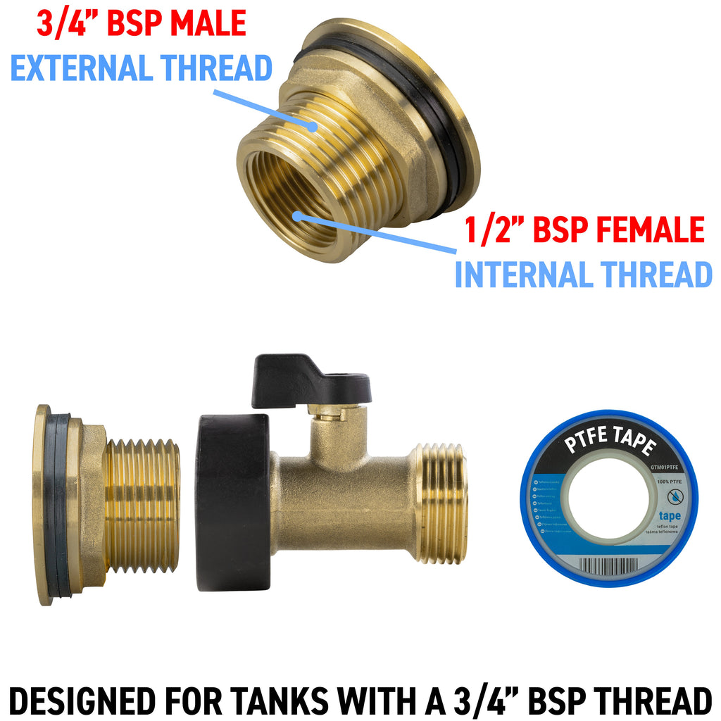 Water Butt Brass Kit 3/4" with Brass Valve