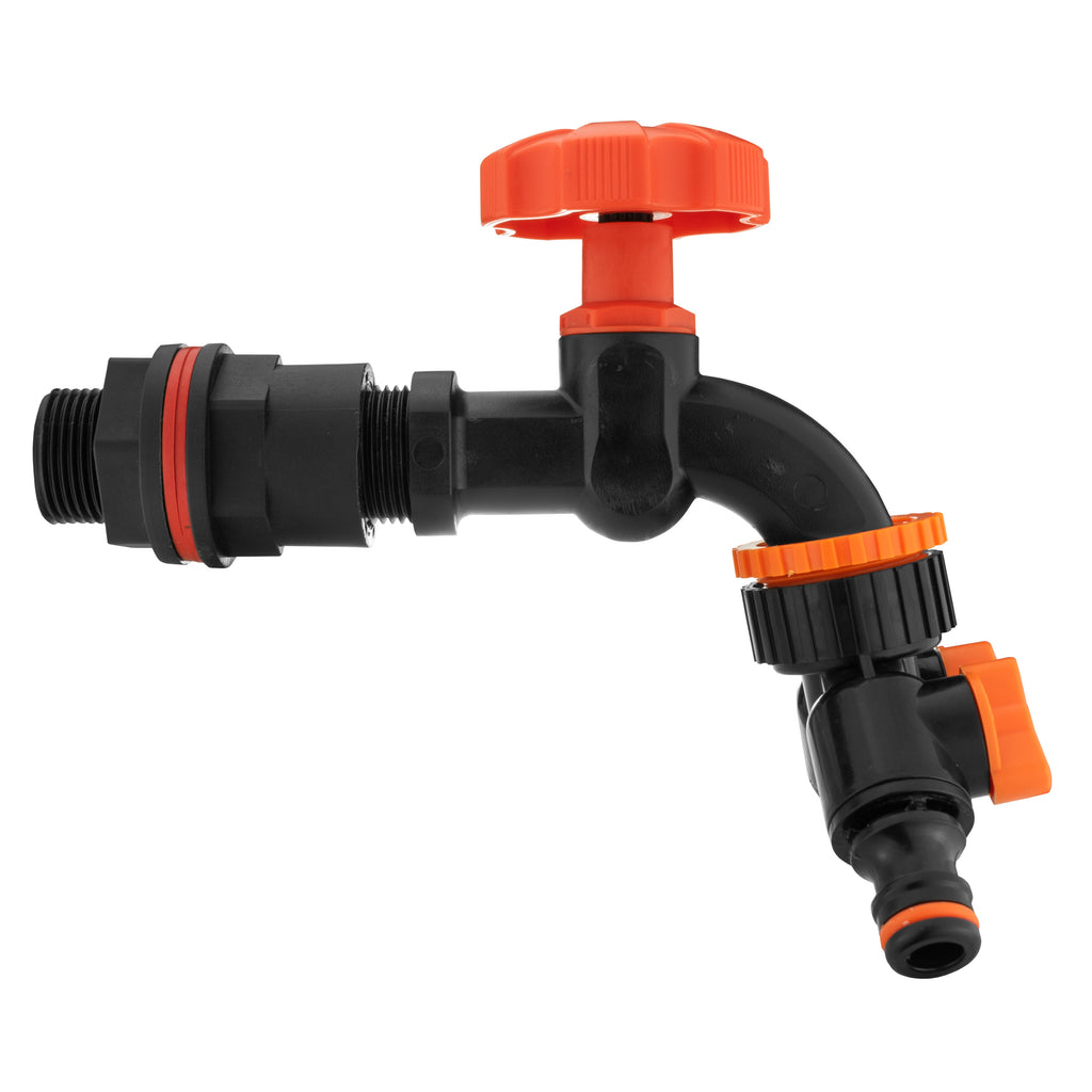 Water Butt Kit 1/2" with Black Dial Tap + Two-Way Splitter and Drill Bit