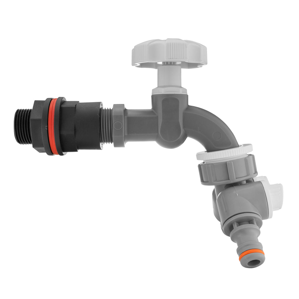 Water Butt Kit 1/2" with Grey Dial Tap + Two-Way Splitter
