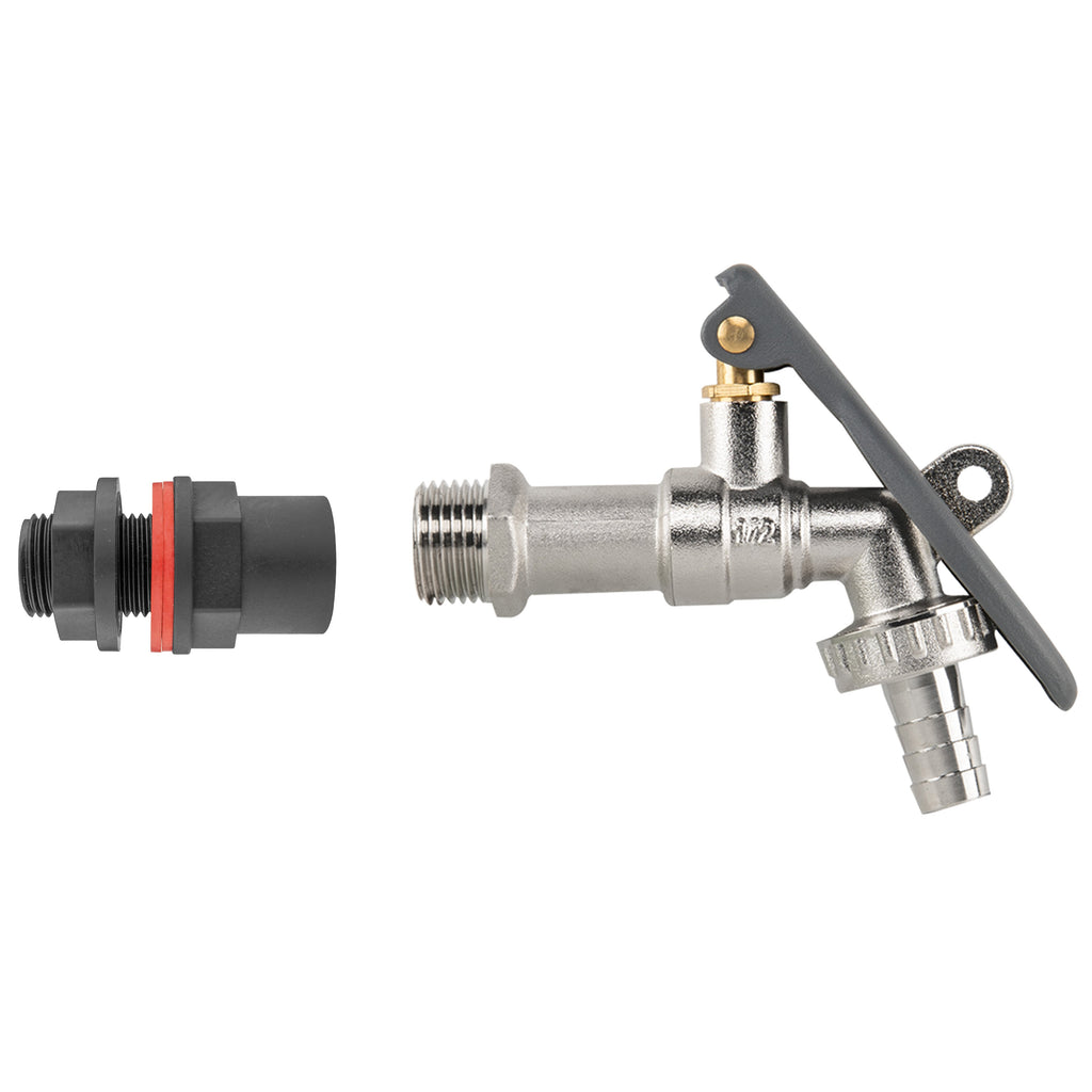 Water Butt Kit 1/2" with Lever Tap Hose Barb and Lever Lock and Drill Bit