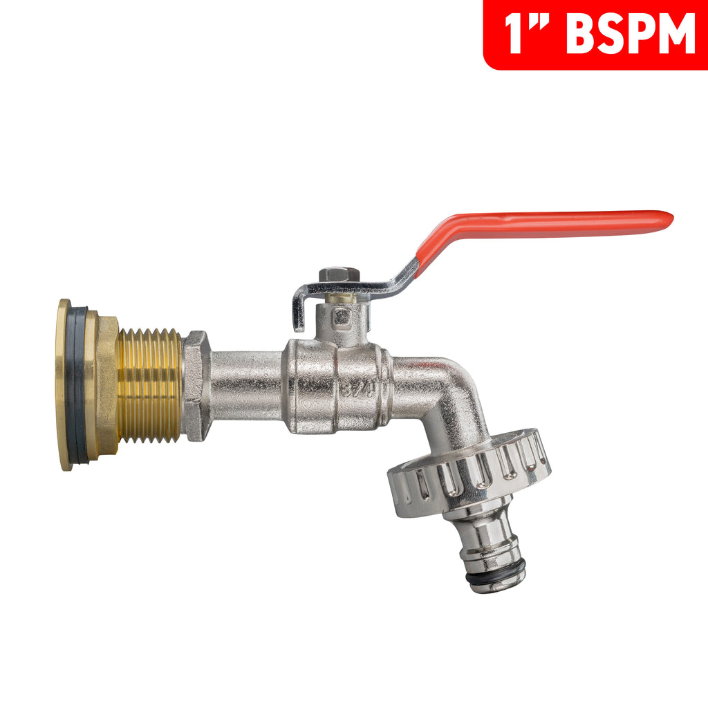 Water Butt Brass Kit 1" with Quick Connect Lever Tap