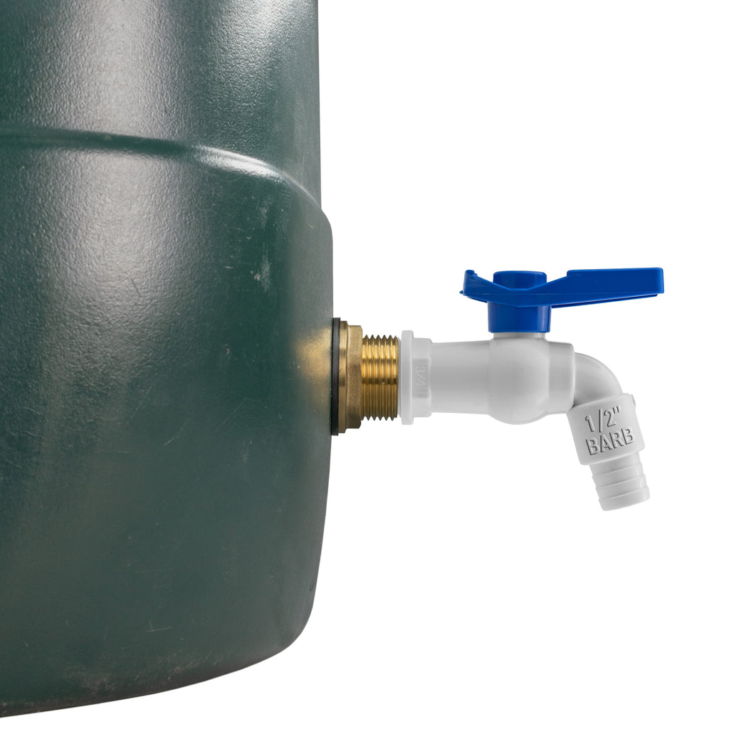 Water Butt Brass Kit 1" with White PVC Tap and Drill Bit