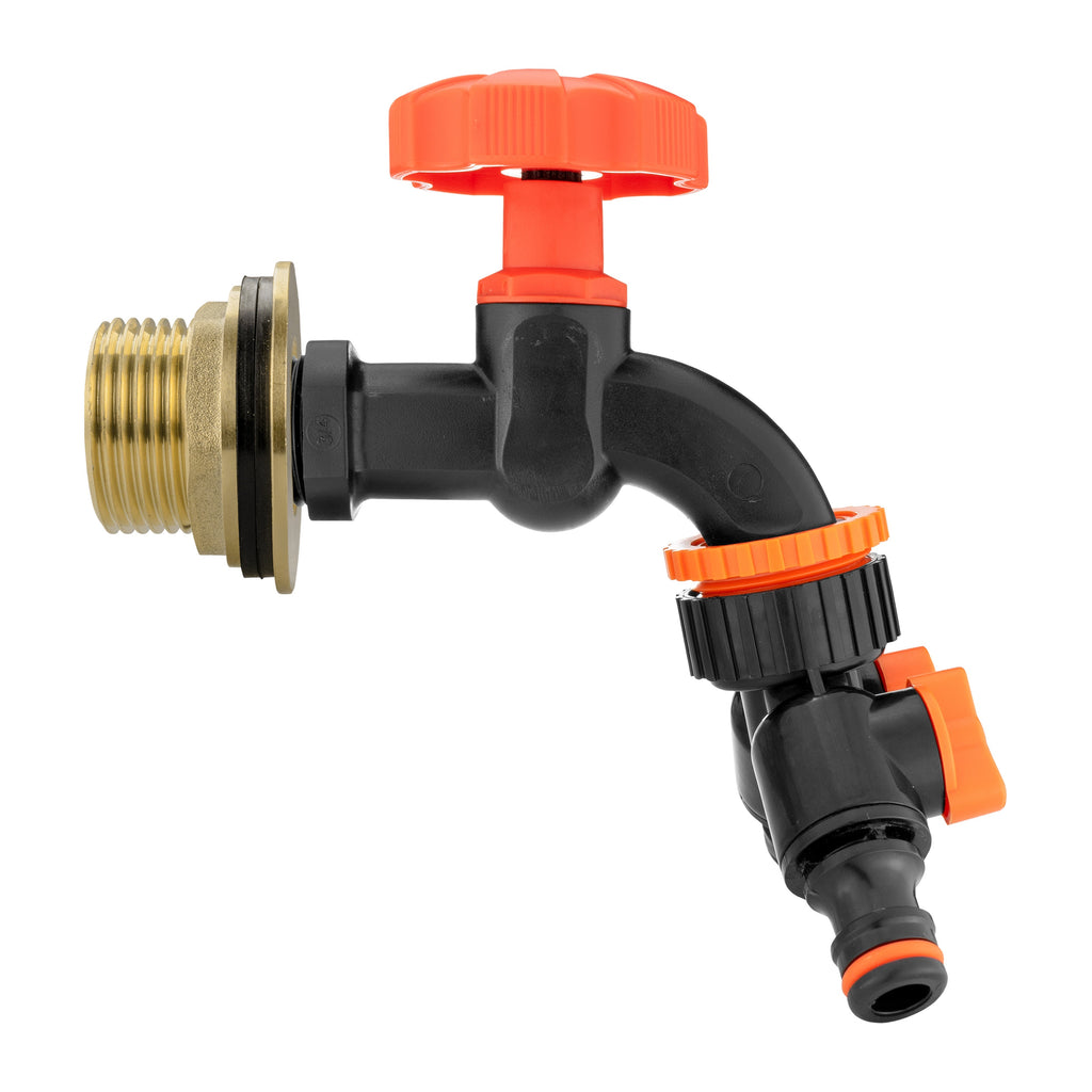 Water Butt Brass Kit 1" with Black Dial Tap + Two-Way Splitter