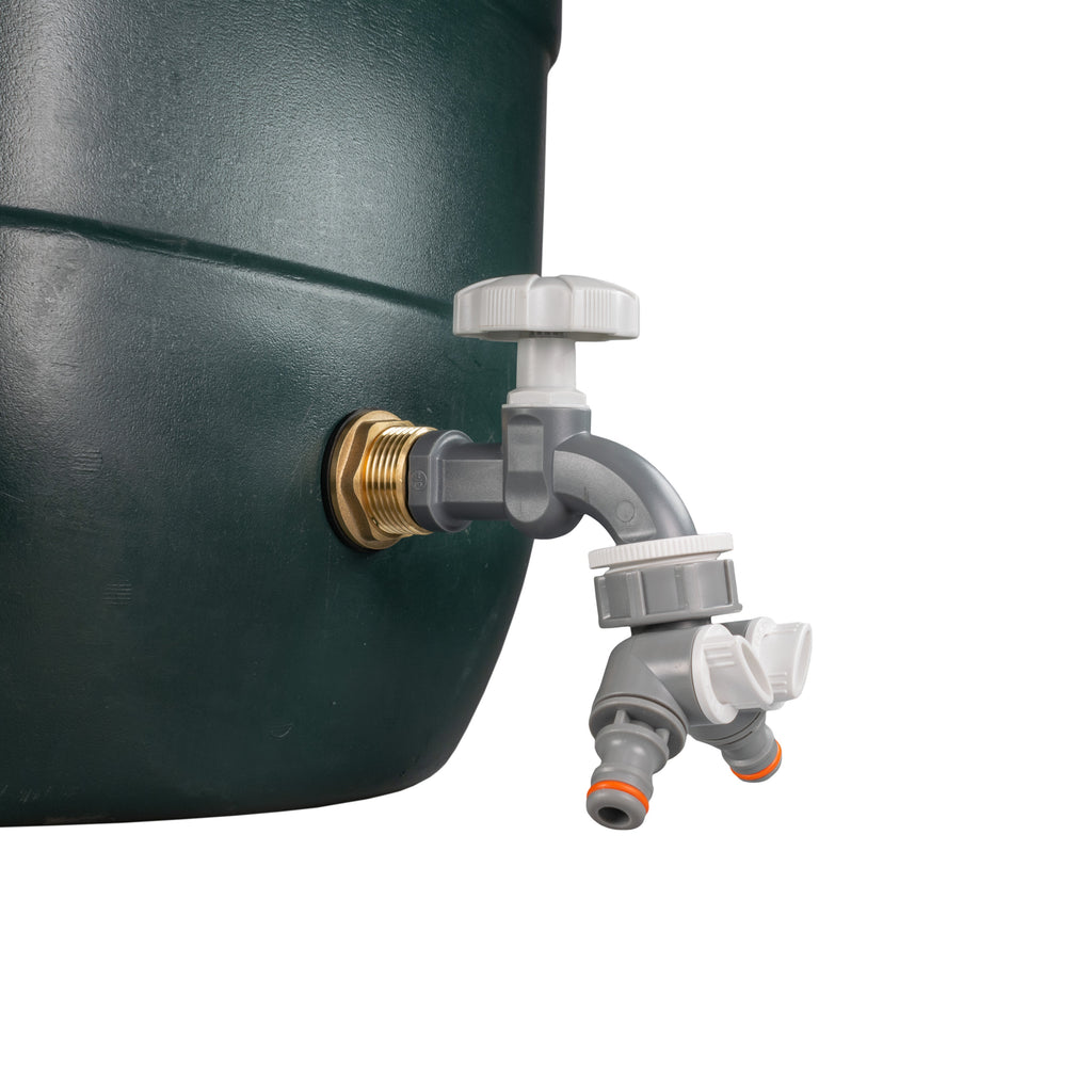 Water Butt Brass Kit 1" with Grey Dial Tap + Two-Way Splitter