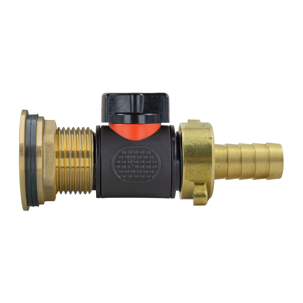 Water Butt Brass Kit 1" with In-Line Valve + 1/2" Brass Barb and Drill Bit