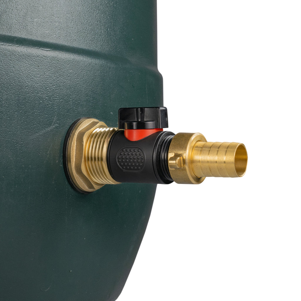 Water Butt Brass Kit 1" with In-Line Valve + 3/4" Brass Barb