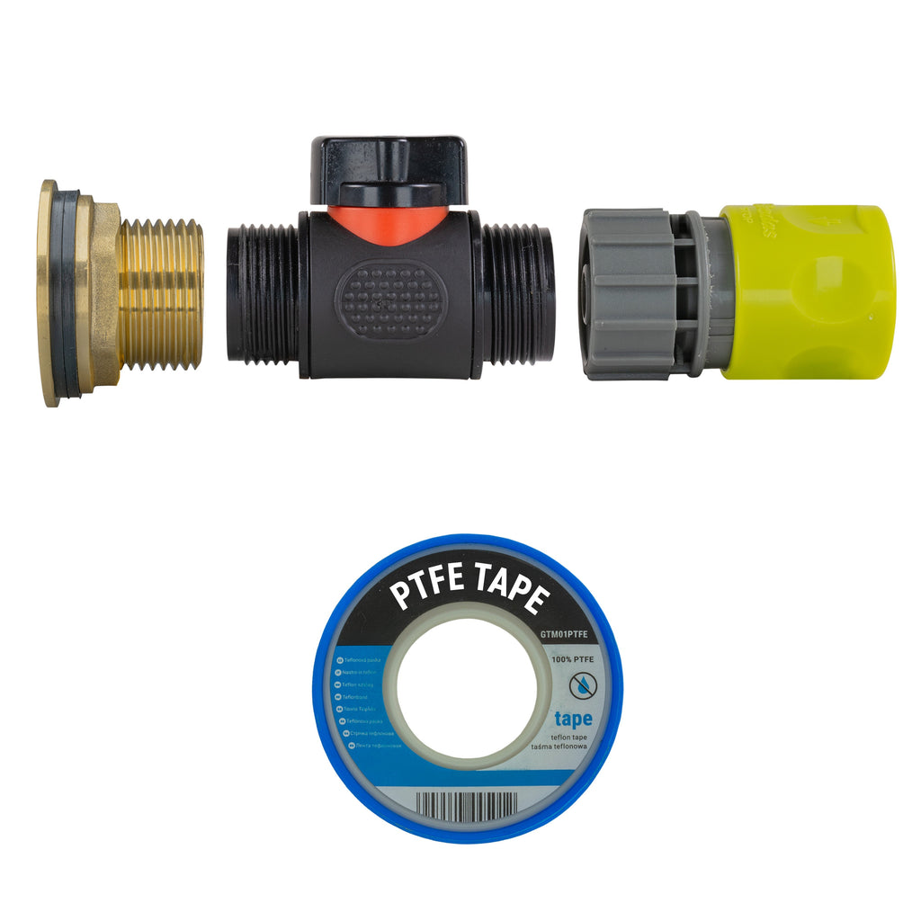 Water Butt Brass Kit 1" with In-Line Valve + Female Quick Connector Lime