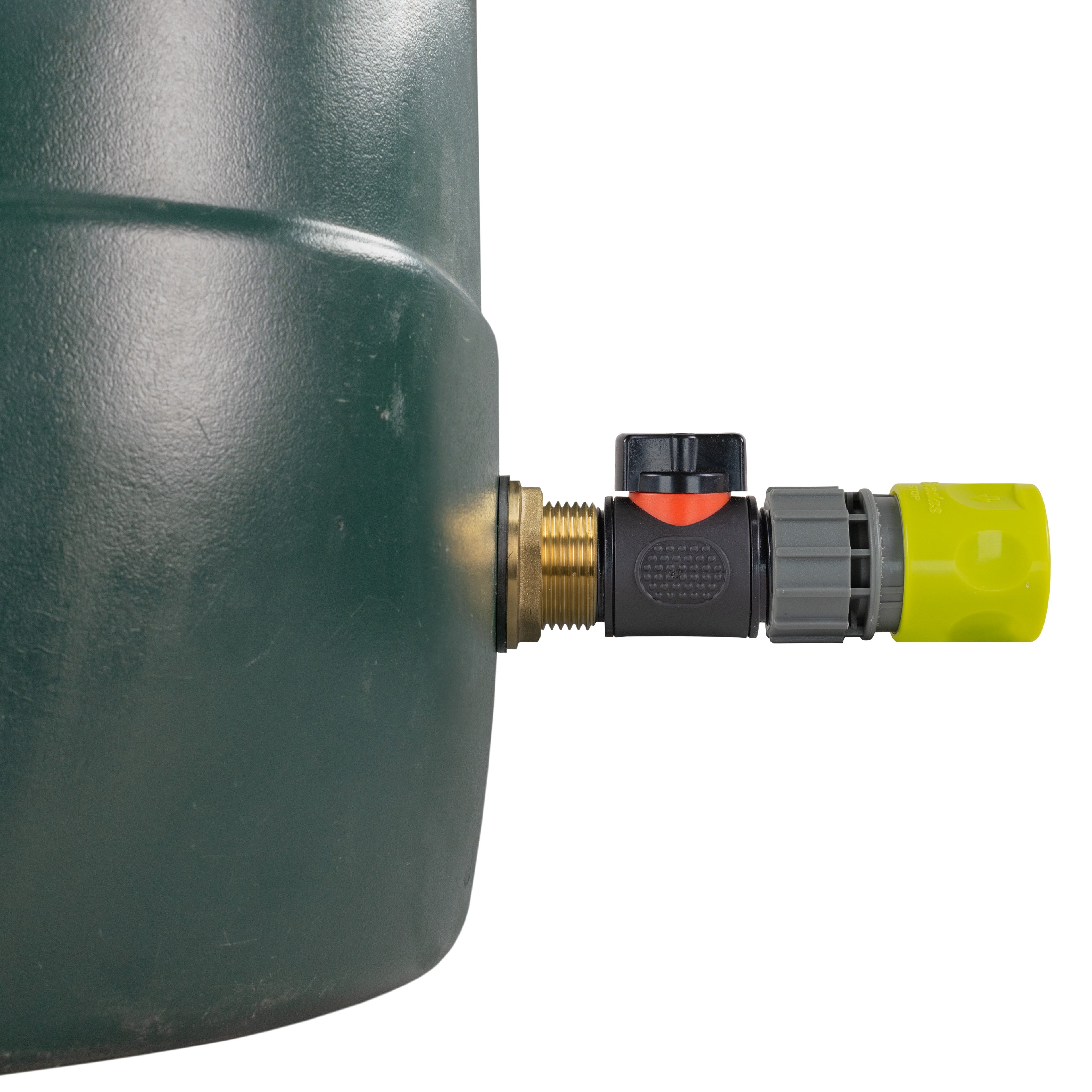 Water Butt Brass Kit 1" with In-Line Valve + Female Quick Connector Lime