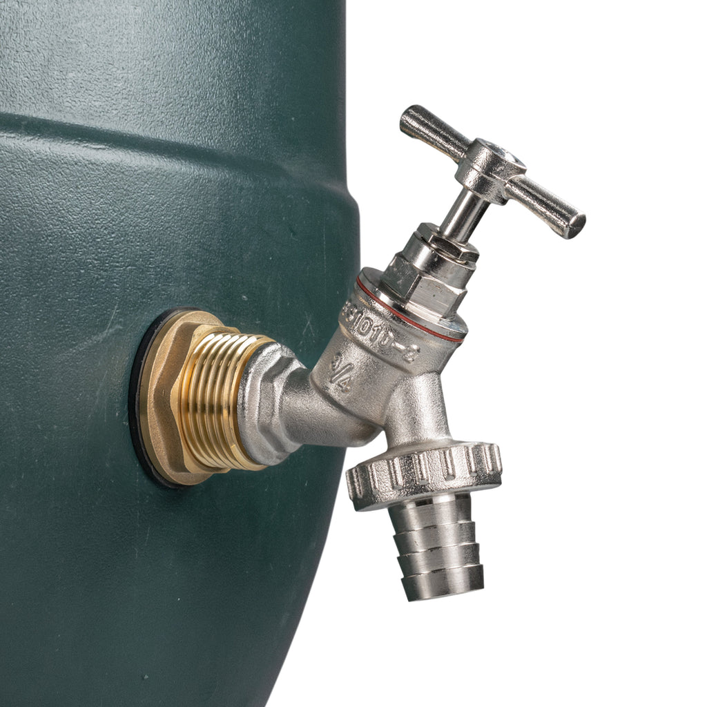 Water Butt Brass Kit 1" with Nickel Plated Barbed Tap and Drill Bit
