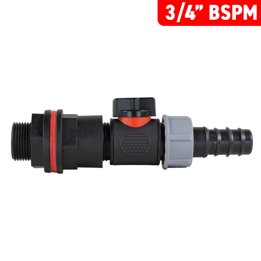 Water Butt Kit 3/4" with In-Line Valve + 3/4" Barb and Drill Bit