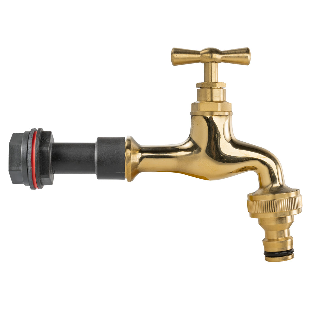 Water Butt Extension Kit 1/2" with Quick Connect Polished Brass Tap and Drill Bit