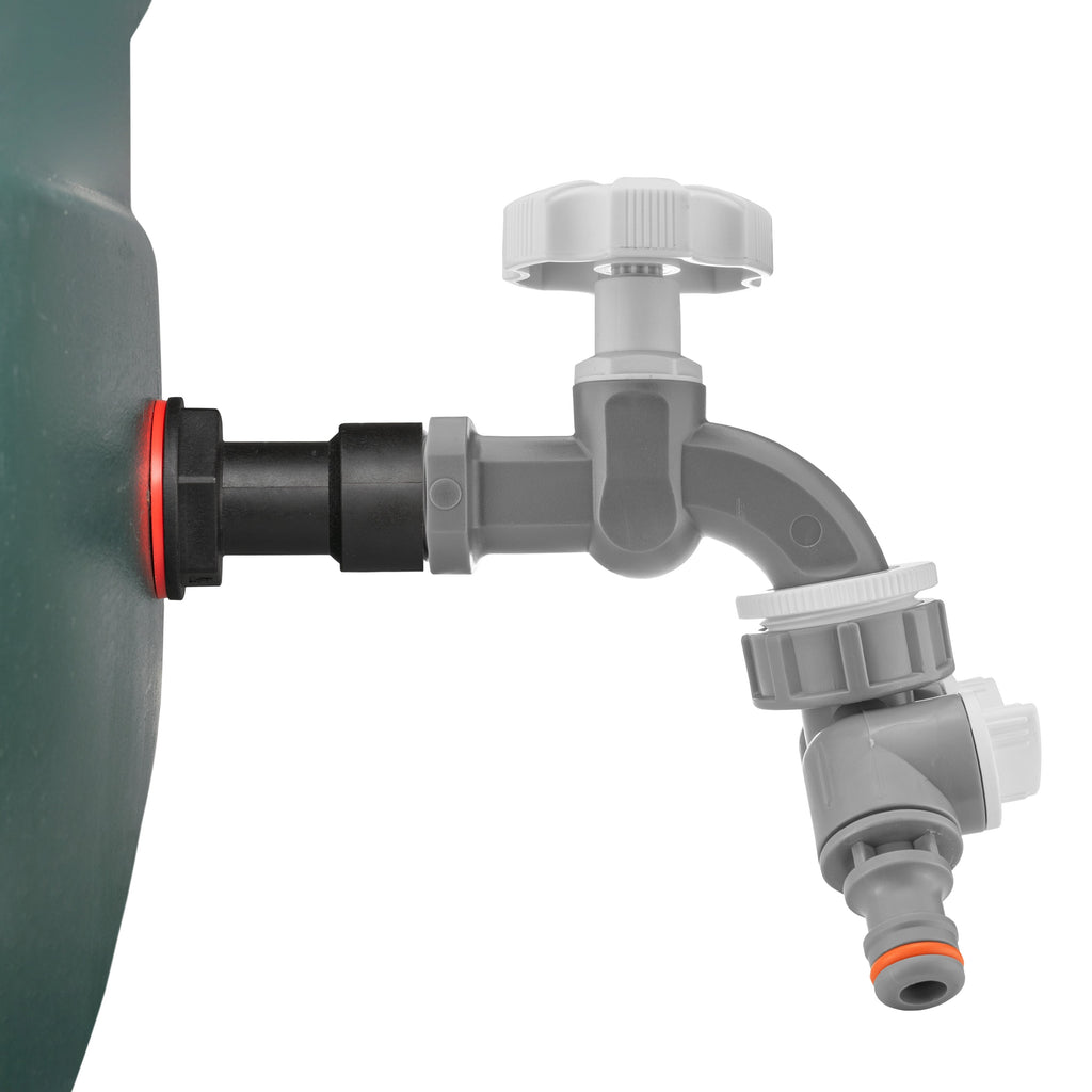 Water Butt Extension Kit 1/2" with Grey Dial Tap + Two-Way Splitter and Drill Bit