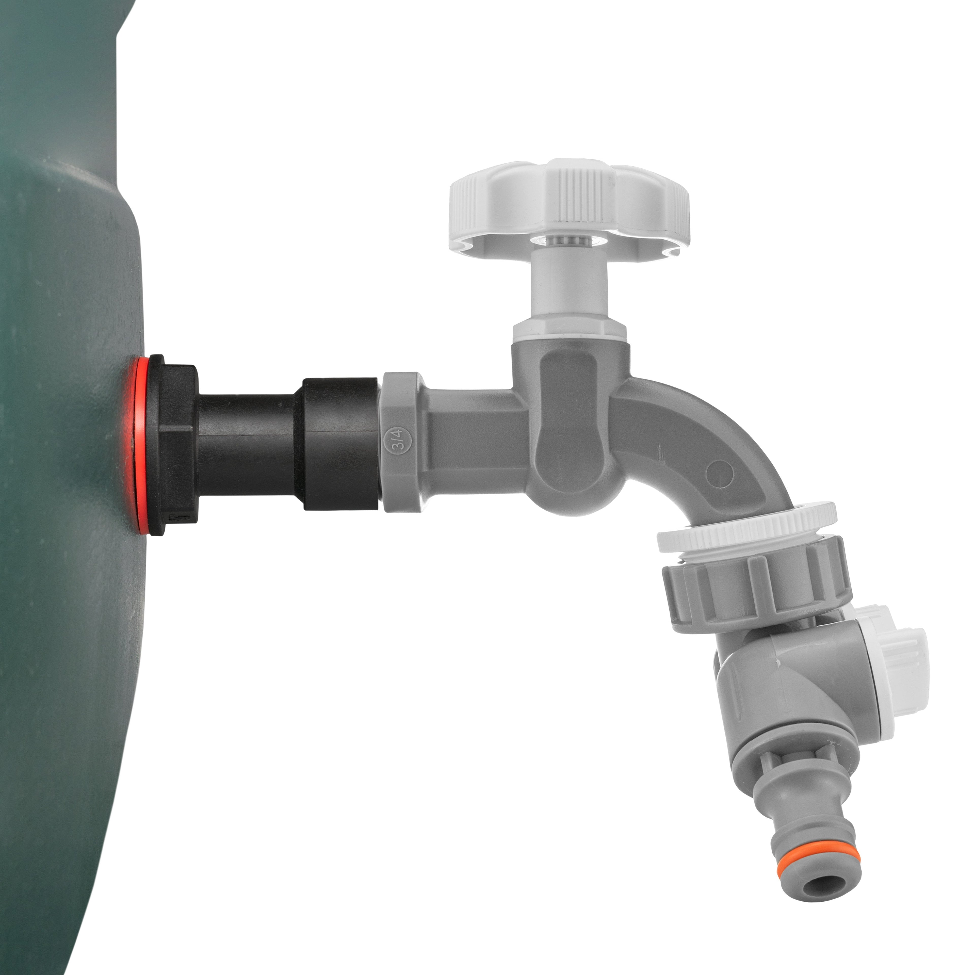 Water Butt Extension Kit 3/4" with Grey Dial Tap + Two-Way Splitter and Drill Bit