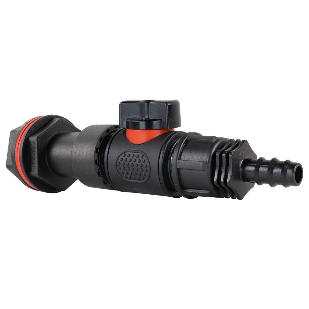 Water Butt Extension Kit 3/4" with In-Line Valve + 16mm Barb and Drill Bit