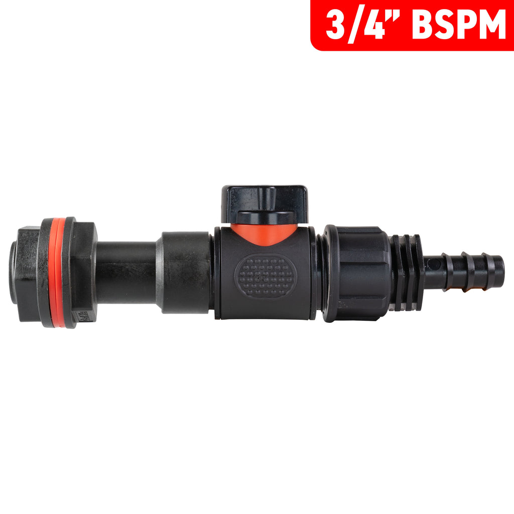 Water Butt Extension Kit 3/4" with In-Line Valve + 16mm Barb and Drill Bit